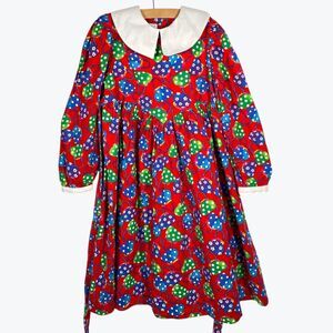 Cary Vintage Girls Dress 6X Red Purse Polka Dot Print White Collar Cotton USA